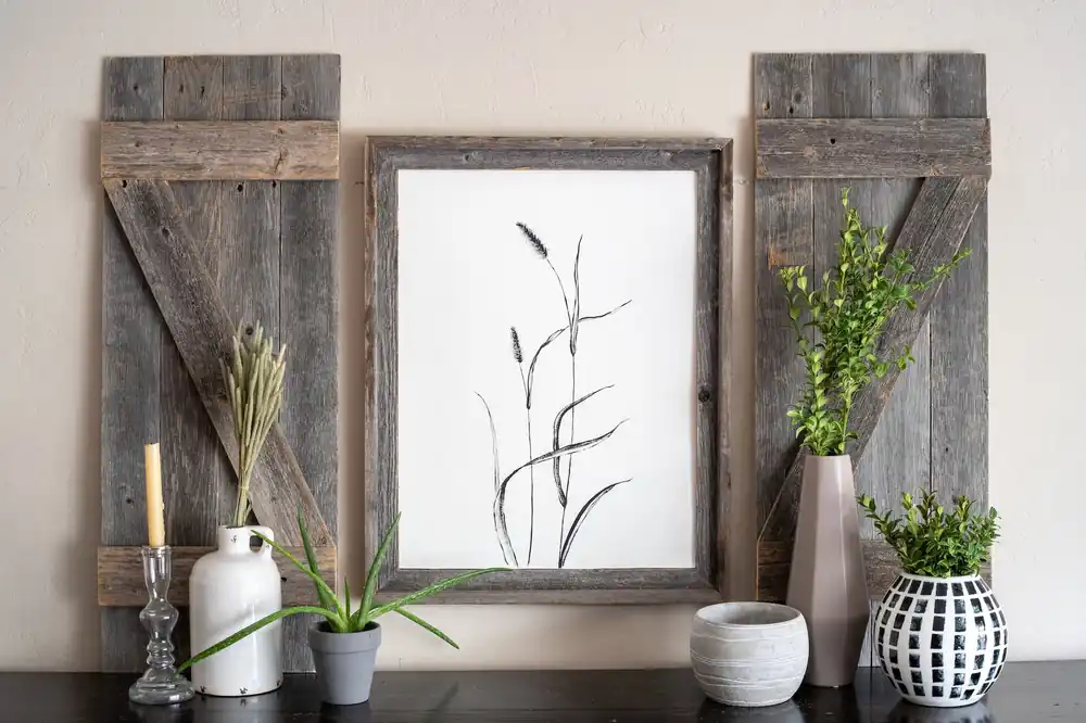 Set of 2 Rustic Natural Weathered Grey Wood Window Shutters with Hange Low Price