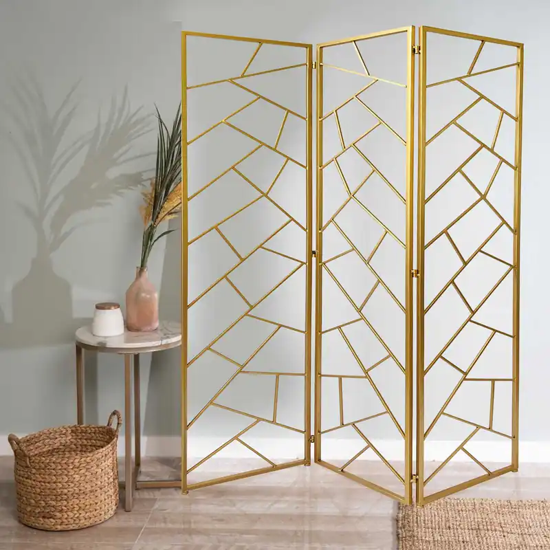 Golden Abstract Geo Three Panel Room Divider Screen By Homeroots Popular