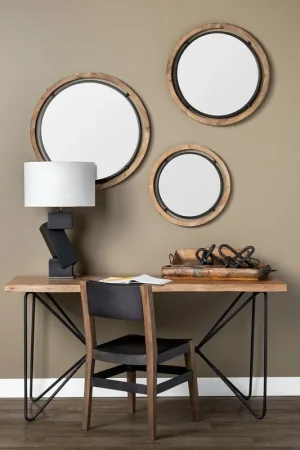 19" Brown Wood and Black Metal Frame Wall Mirror By Homeroots Hot Deal