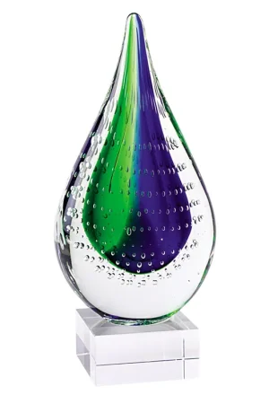 11 Mouth Blown Teardrop Centerpiece on Crystal Base By Homeroots - 376 Limited Edition