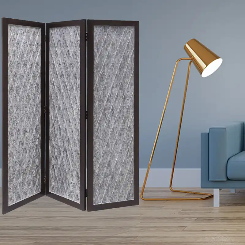 Must Have Versatile Dark Wood Three Panel Room Divider Screen By Homeroots