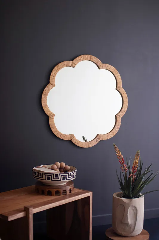 Woven Cane Flower Shaped Framed Mirror By Kalalou In Demand