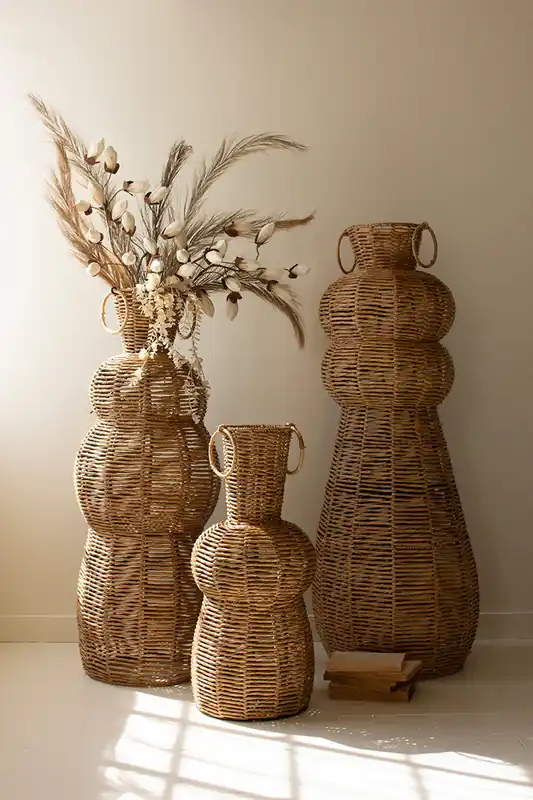 Woven Seagrass And Iron Floor Vases Set Of 3 By Kalalou Seasonal Sale