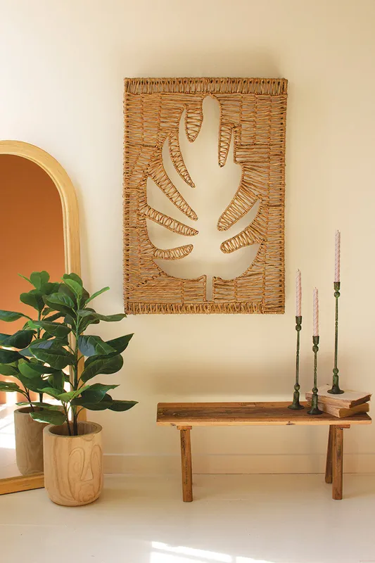 Free Delivery Woven Seagrass And Iron Leaf Wall Panel By Kalalou
