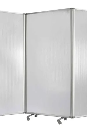 Accordion Style Plastic Inserts 3 Panel Room Divider With Casters, Gray By Benzara - Gray Authentic