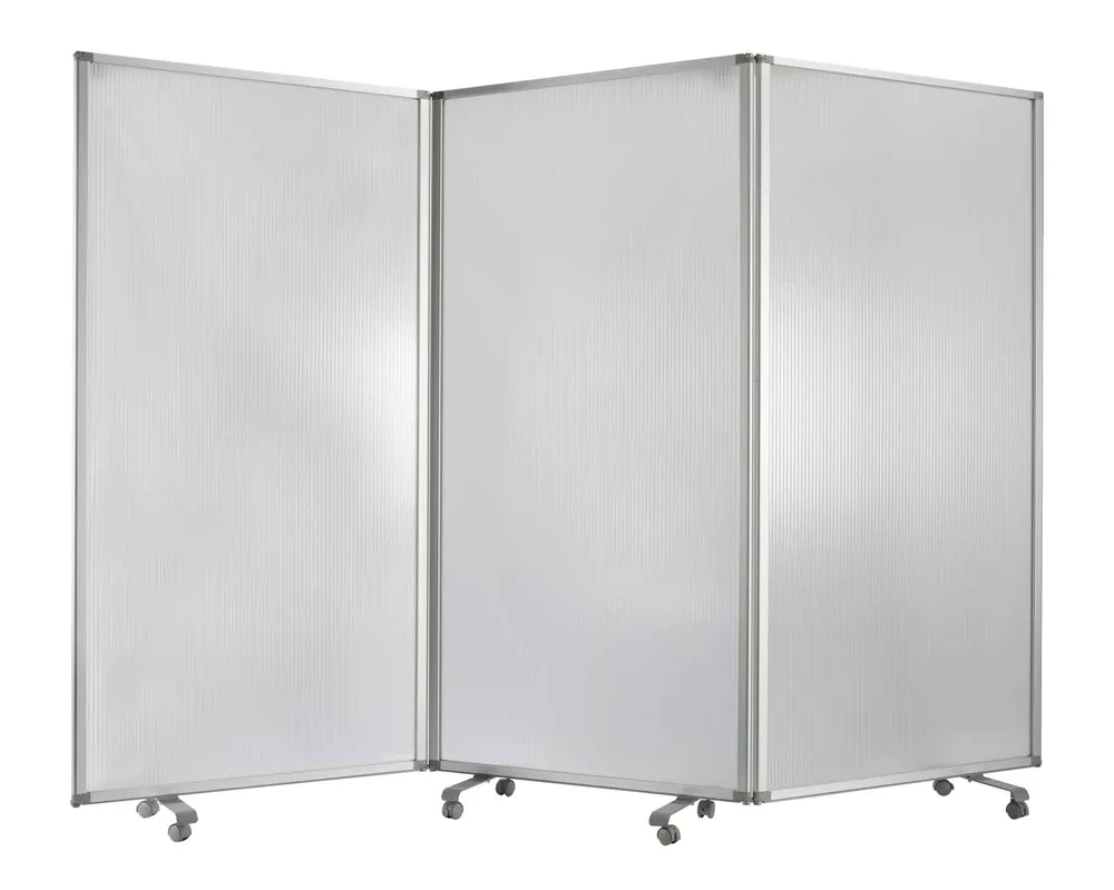 Accordion Style Plastic Inserts 3 Panel Room Divider With Casters, Gray By Benzara - Gray Authentic