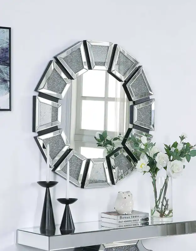 Wooden Backing Walldecor With Tapered Mirrored Panel Borders, Clear And Black By Benzara - Clear Direct From Factory