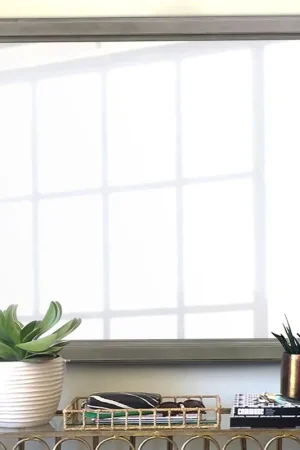Wooden Square Mirror with Molded Details and Dual Texture, Gray By Ben Don’t Miss Out