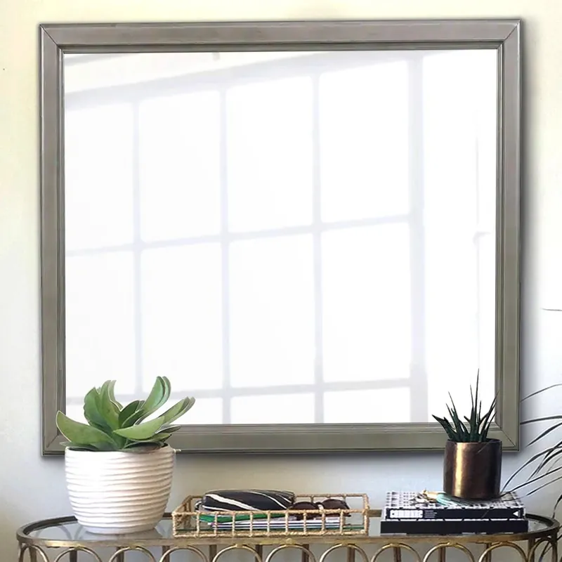 Wooden Square Mirror with Molded Details and Dual Texture, Gray By Ben Don’t Miss Out