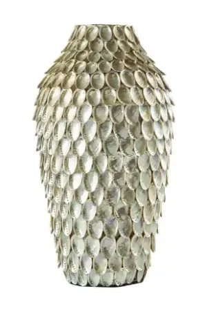 119" Abalone Shell Tall Black/Silver Vase Bamboo/Abalone Set Of 2 By T Popular