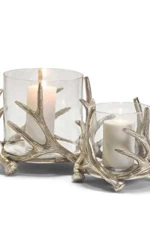 Luxury Silver Antler Candleholder & Glass Votive Set Of 4 By Tozai Home