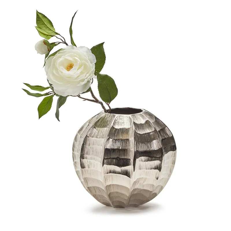 9" Hammered & Etched Silver Round Vase Set Of 2 By Tozai Home Exclusive