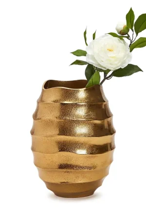 Fan Favorite 12" Golden Wave Vase Set Of 2 By Tozai Home