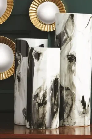 Reduced Price White Horses Tall Vase Set Of 3 By Tozai Home