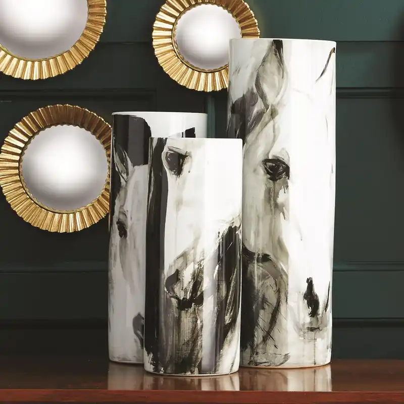 Reduced Price White Horses Tall Vase Set Of 3 By Tozai Home