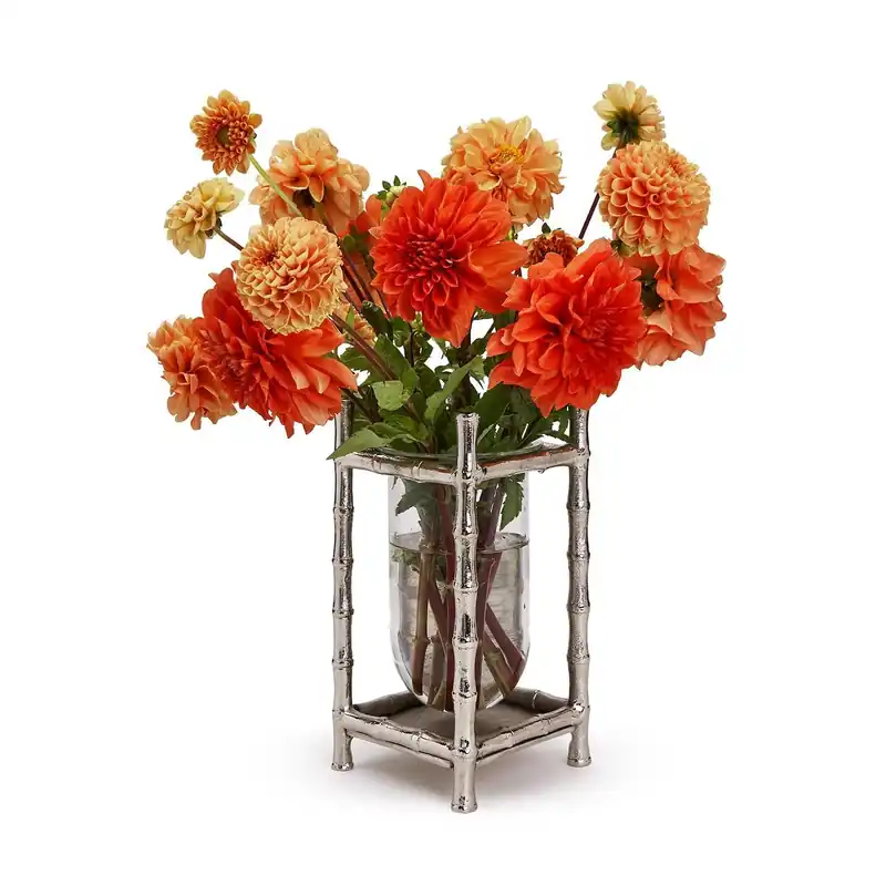 Silver Bamboo Vase with Glass Vessel Set Of 2 By Tozai Home Wholesale