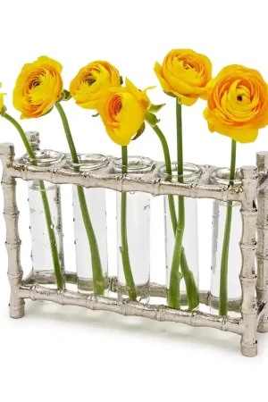 Silver Bamboo Vase Includes 5 Glass Tubes Set Of 2 By Tozai Home Price Cut
