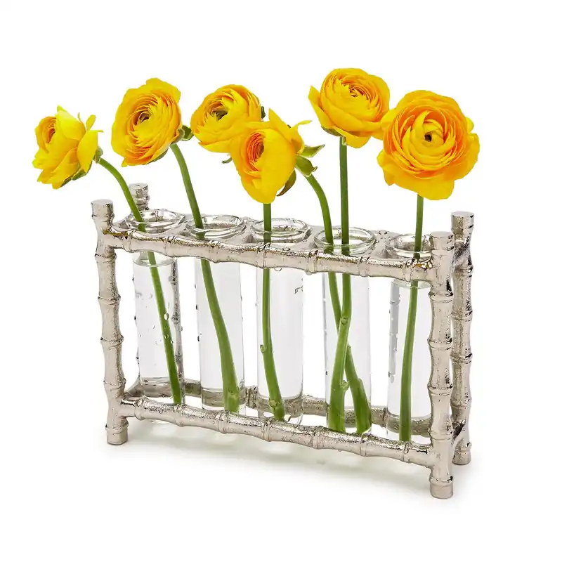 Silver Bamboo Vase Includes 5 Glass Tubes Set Of 2 By Tozai Home Price Cut