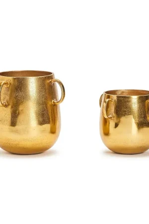 Golden Decorative Round Planters Set Of 4 By Tozai Home Flash Sale