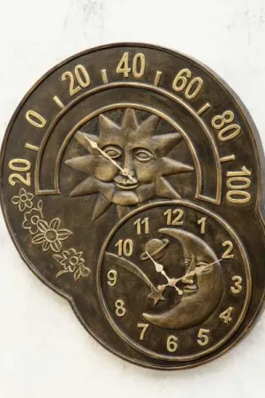 Sun and Moon Clock and Thermometer By SPI Home - 24in Height Exclusive Offer