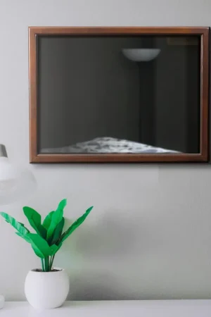 Wooden Square Mirror with Molded Details and Dual Texture, Brown By Be Trending