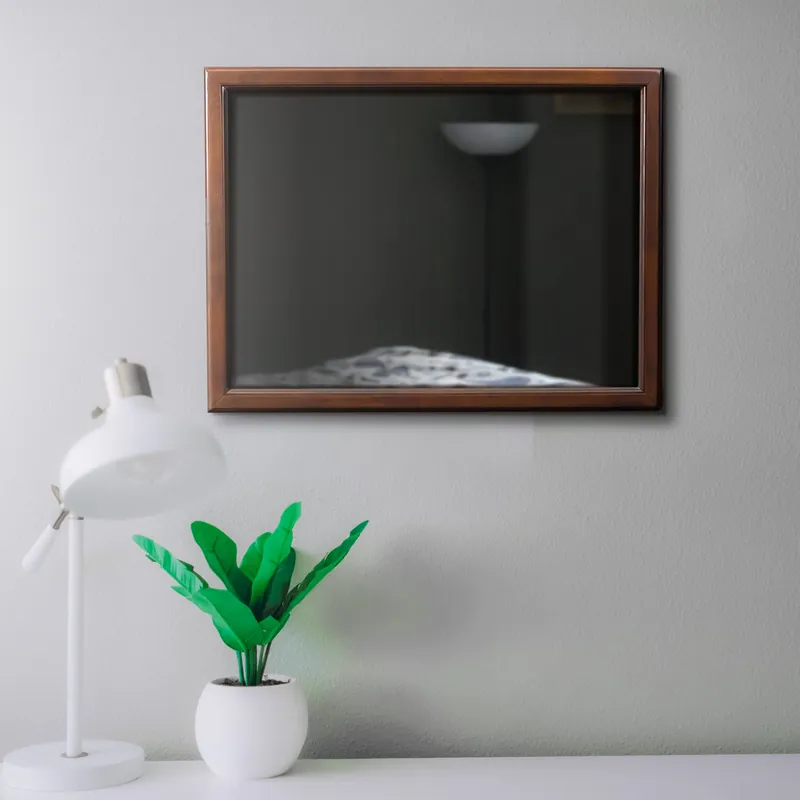 Wooden Square Mirror with Molded Details and Dual Texture, Brown By Be Trending