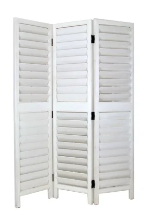 Wooden 3 Panel Room Divider With Slatted Design, White By Benzara - White Budget