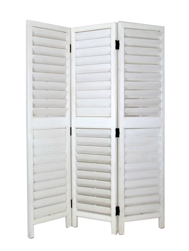 Wooden 3 Panel Room Divider With Slatted Design, White By Benzara - White Budget