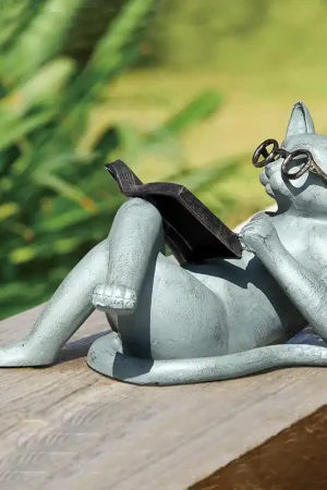 Authentic Literary Cat Garden Sculpture By SPI HOME - 10in Height