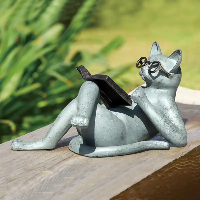 Authentic Literary Cat Garden Sculpture By SPI HOME - 10in Height