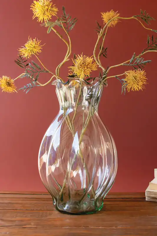 Worldwide Shipping Glass Melon Vase With Ruffled Edge (Min 2) By Kalalou