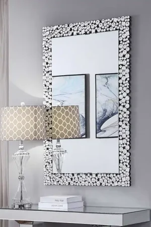 Wooden Backing Walldecor With Faux Crystals Inlaid Border, Black And Clear By Benzara - Clear and Black While Supplies Last