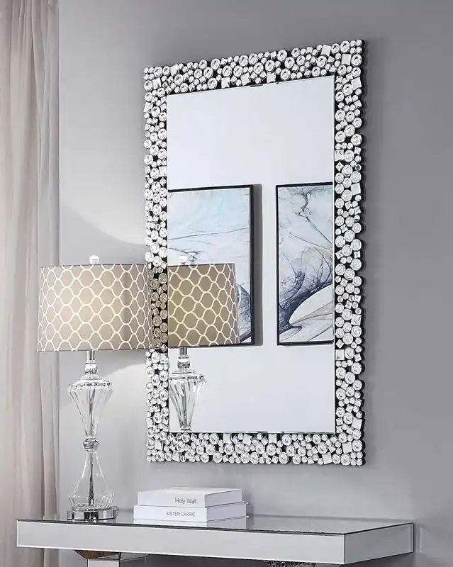 Wooden Backing Walldecor With Faux Crystals Inlaid Border, Black And Clear By Benzara - Clear and Black While Supplies Last