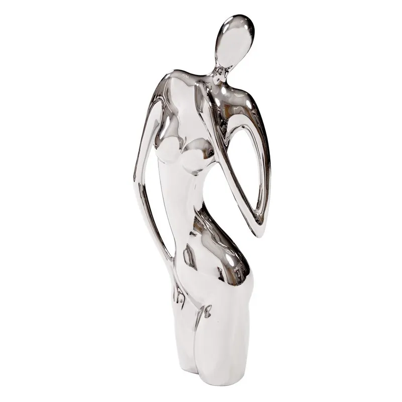 Worldwide Shipping Modern Shiny Silver Female Form Sculpture By Homeroots
