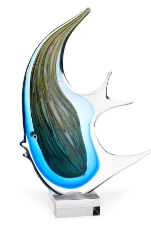 16 Blue Giant Angel Fish Art Glass By Homeroots Exclusive