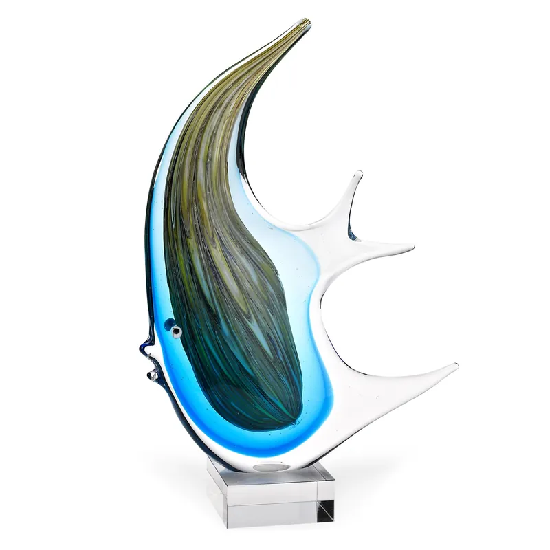 16 Blue Giant Angel Fish Art Glass By Homeroots Exclusive