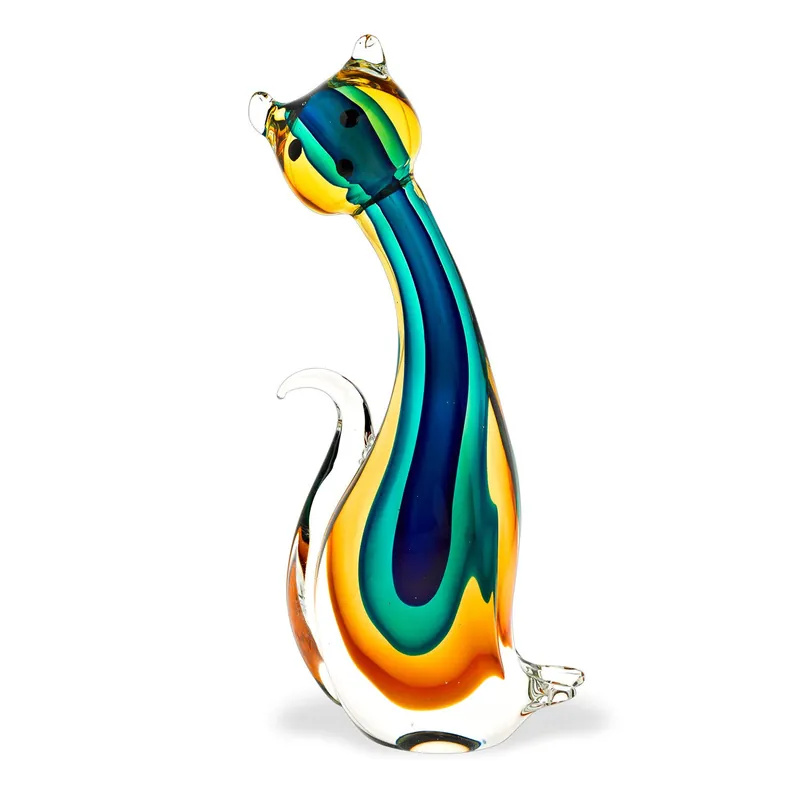 12 Mouth Blown MultiColor Feline Art Glass By Homeroots Special Offer