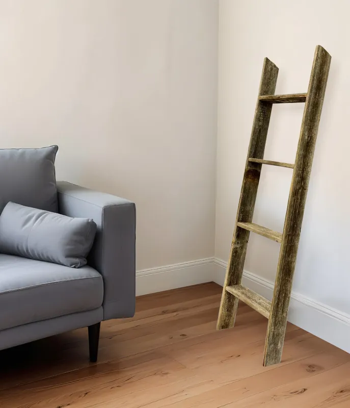 Original 4 Step Rustic Black Wood Ladder Shelf By Homeroots