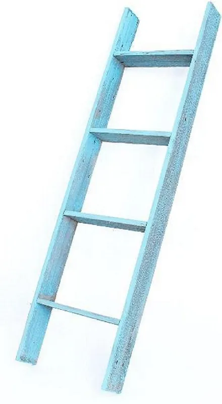 Top Pick 5 Step Rustic Turquoise Wood Ladder Shelf By Homeroots