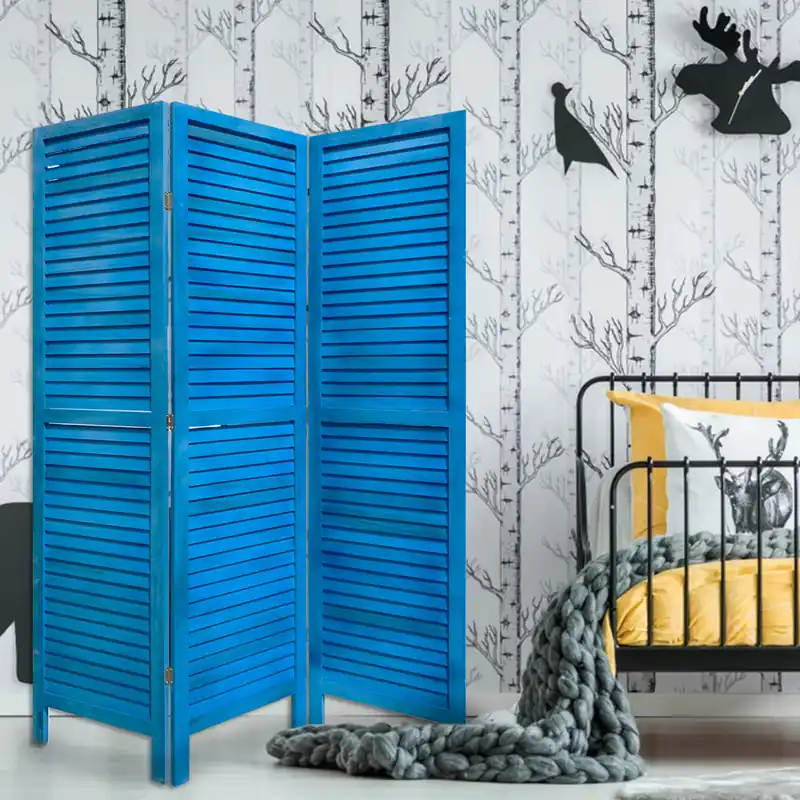 Flash Sale 3 Panel Light Blue Shutter Screen Room Divider By Homeroots