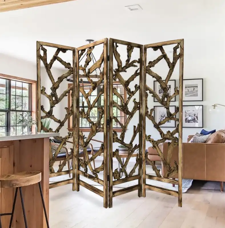 Trusted Brand 4 Panel Room Divider with Tropical Leaf By Homeroots