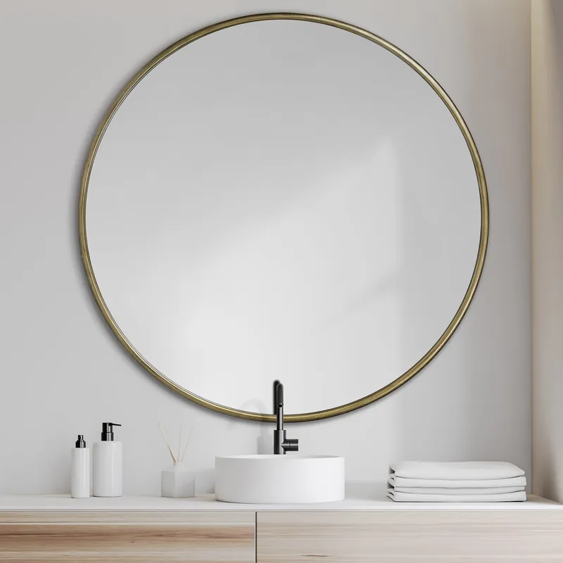 47" Round Gold Metal Frame Wall Mirror By Homeroots Limited Time