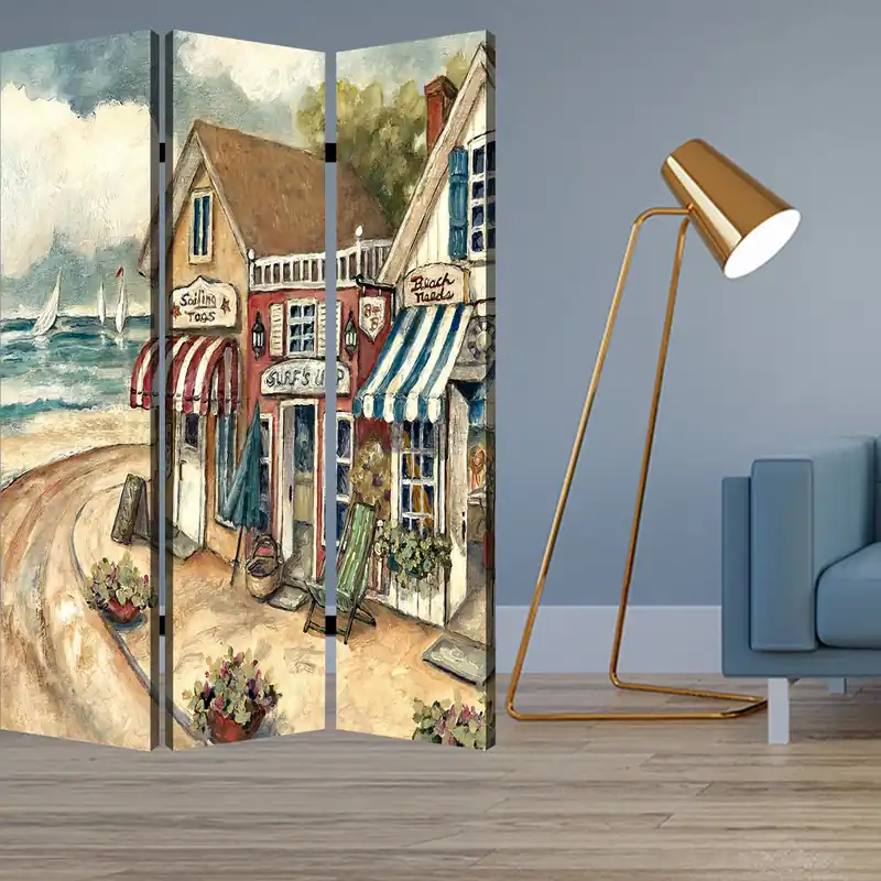 Multi Color Wood Canvas Seaside Town Slate Screen By Homeroots Markdown