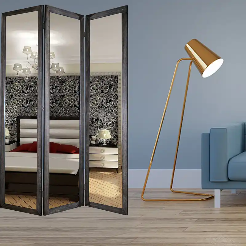 Warranty Included Black Glass & Wood Mirror Screen By Homeroots - 274676