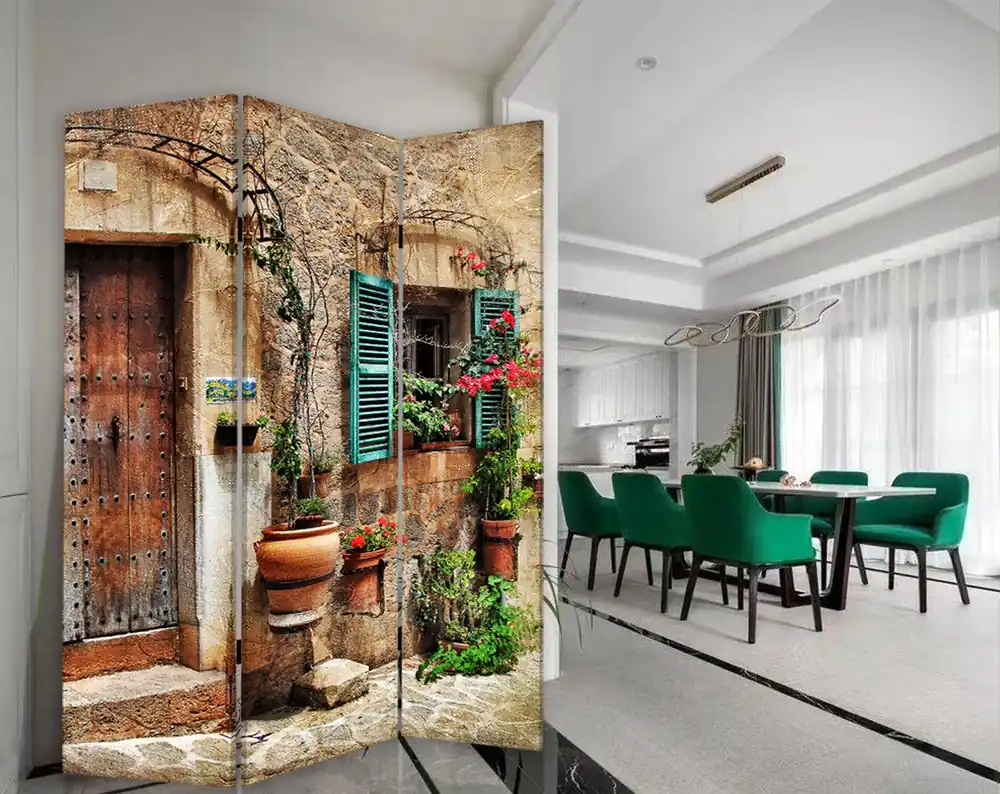 Romantic European Street Three Panel Room Divider Screen By Homeroots Clearance