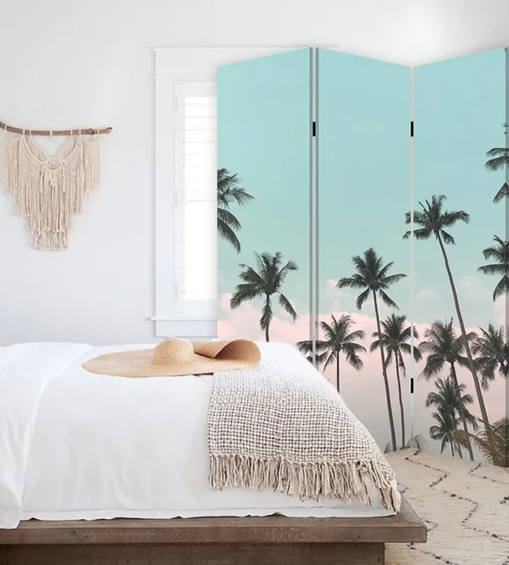 Limited Time Tropical Palm Trees Room Three Panel Divider Screen By Homeroots