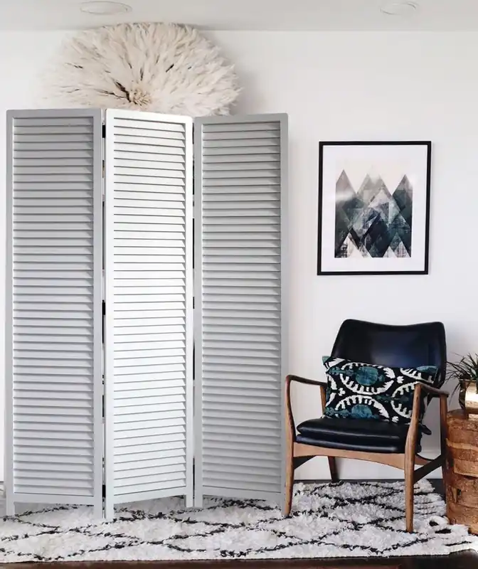 White Louvered Three Panel Room Divider Screen By Homeroots Wholesale