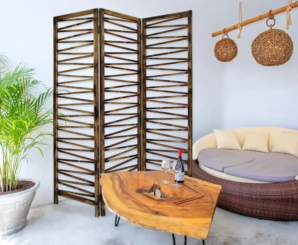Low Price Rustic Geo Design Wood Three Panel Room Divider Screen By Homeroots