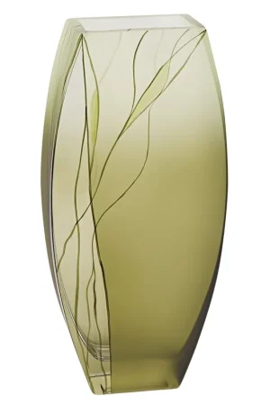 12 Mouth Blown European Made Green Glass Hand Decorated Vase By Homero Low Price
