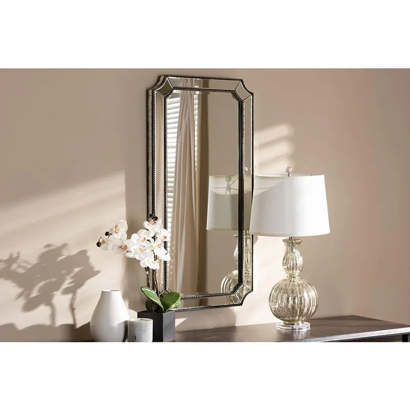 Money Back Guarantee Baxton Studio Romina Art Deco Antique Silver Finished Accent Wall Mirror - Antique Silver